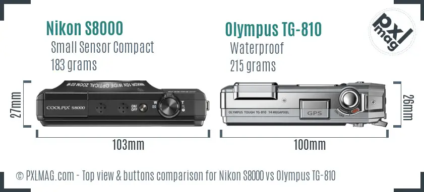 Nikon S8000 vs Olympus TG-810 top view buttons comparison