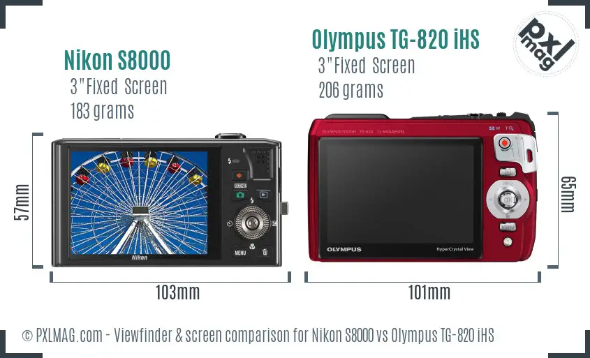 Nikon S8000 vs Olympus TG-820 iHS Screen and Viewfinder comparison
