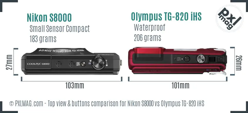 Nikon S8000 vs Olympus TG-820 iHS top view buttons comparison