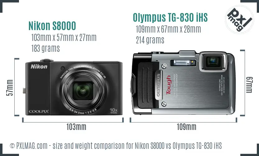 Nikon S8000 vs Olympus TG-830 iHS size comparison