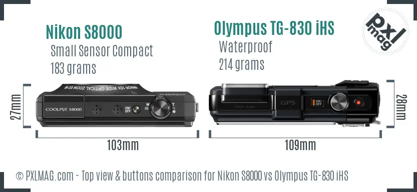 Nikon S8000 vs Olympus TG-830 iHS top view buttons comparison