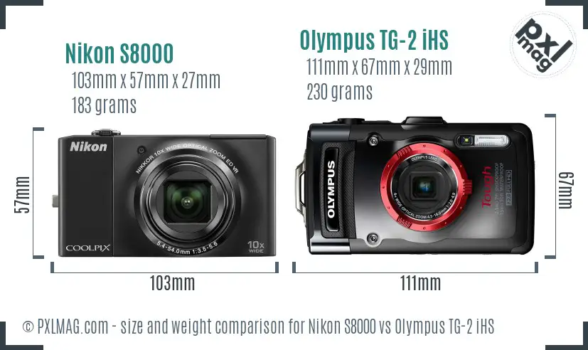 Nikon S8000 vs Olympus TG-2 iHS size comparison