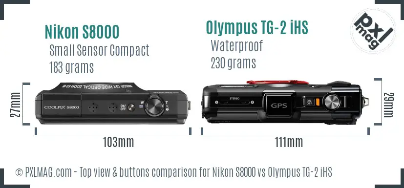 Nikon S8000 vs Olympus TG-2 iHS top view buttons comparison