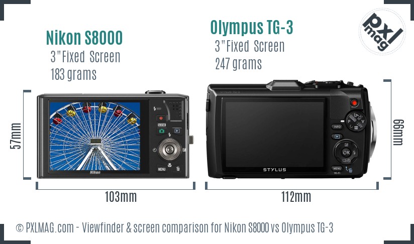 Nikon S8000 vs Olympus TG-3 Screen and Viewfinder comparison