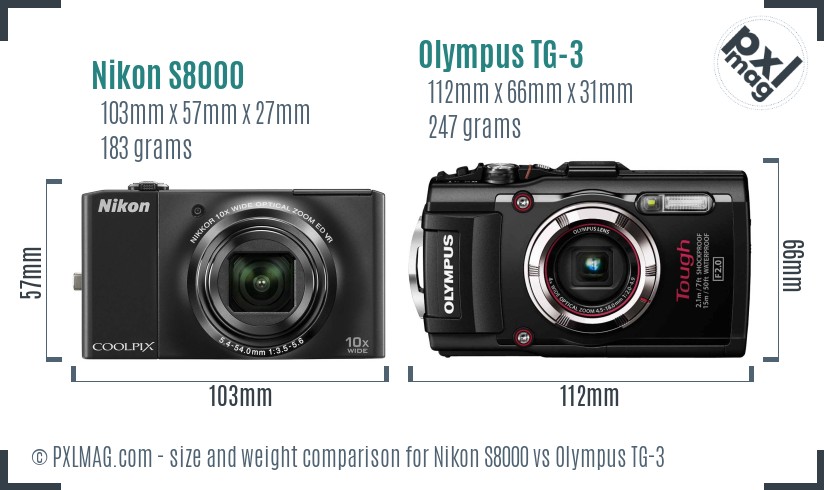 Nikon S8000 vs Olympus TG-3 size comparison