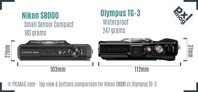 Nikon S8000 vs Olympus TG-3 top view buttons comparison