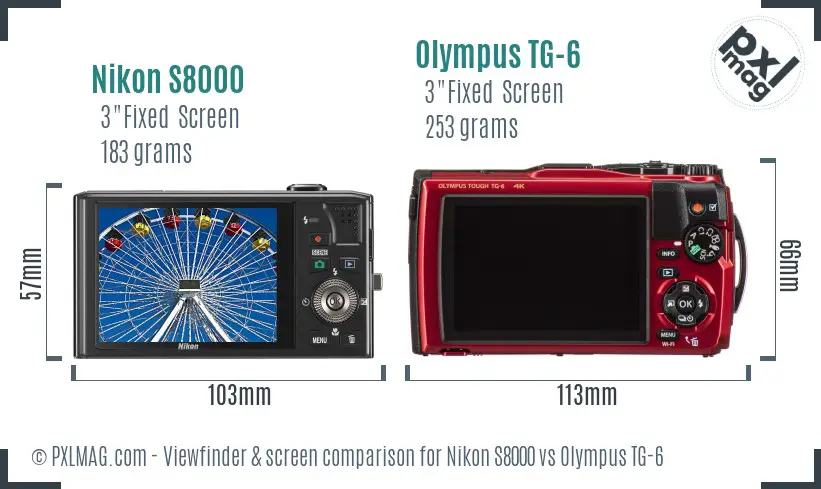 Nikon S8000 vs Olympus TG-6 Screen and Viewfinder comparison