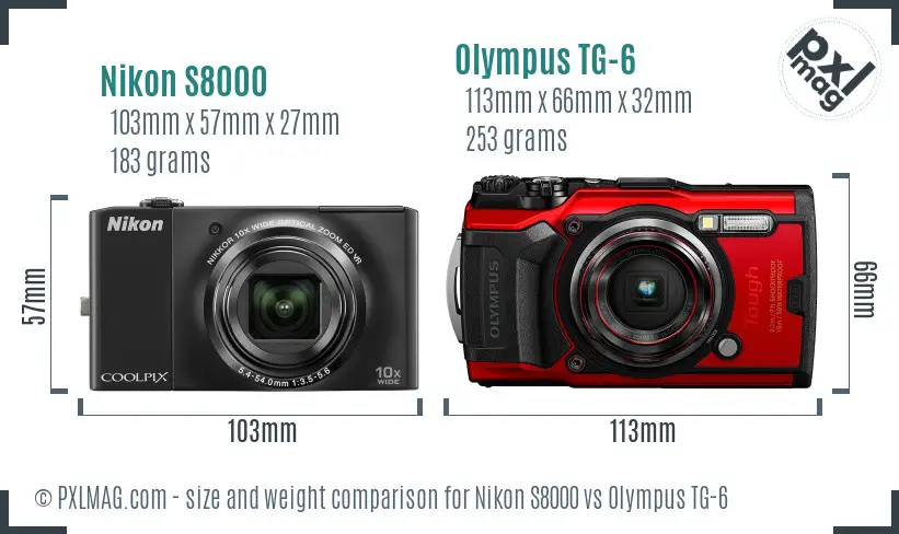 Nikon S8000 vs Olympus TG-6 size comparison