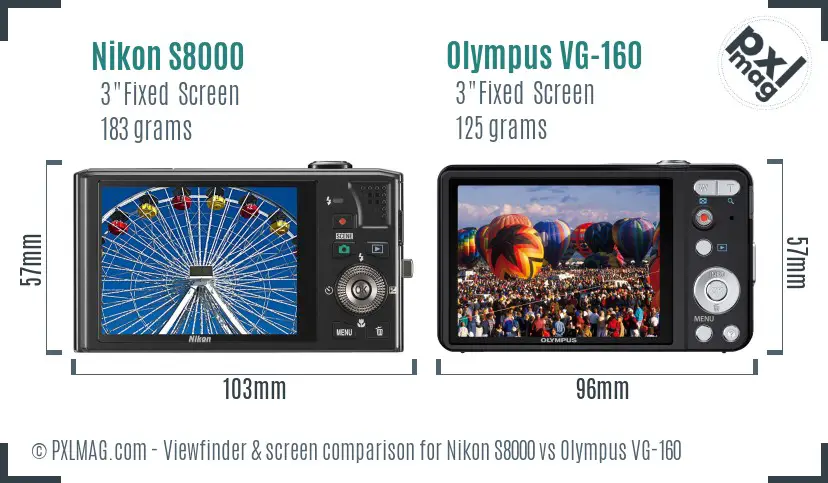 Nikon S8000 vs Olympus VG-160 Screen and Viewfinder comparison