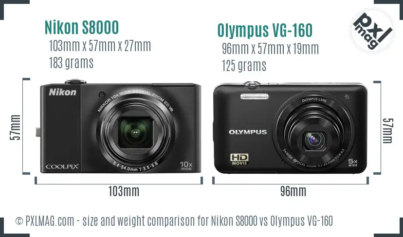 Nikon S8000 vs Olympus VG-160 size comparison