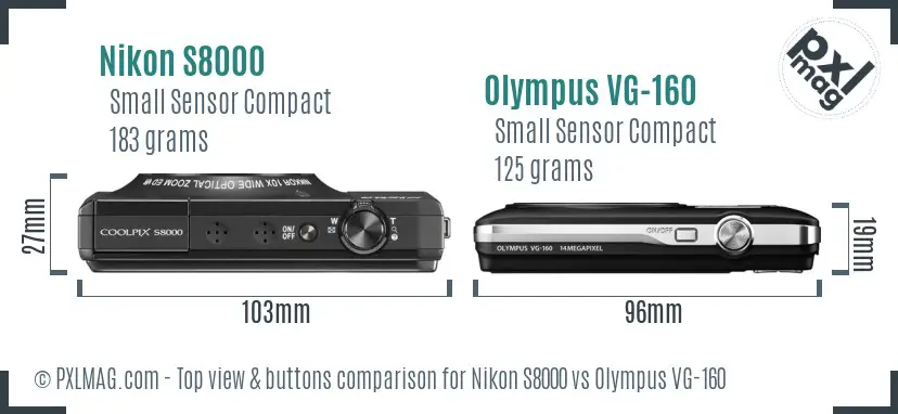 Nikon S8000 vs Olympus VG-160 top view buttons comparison