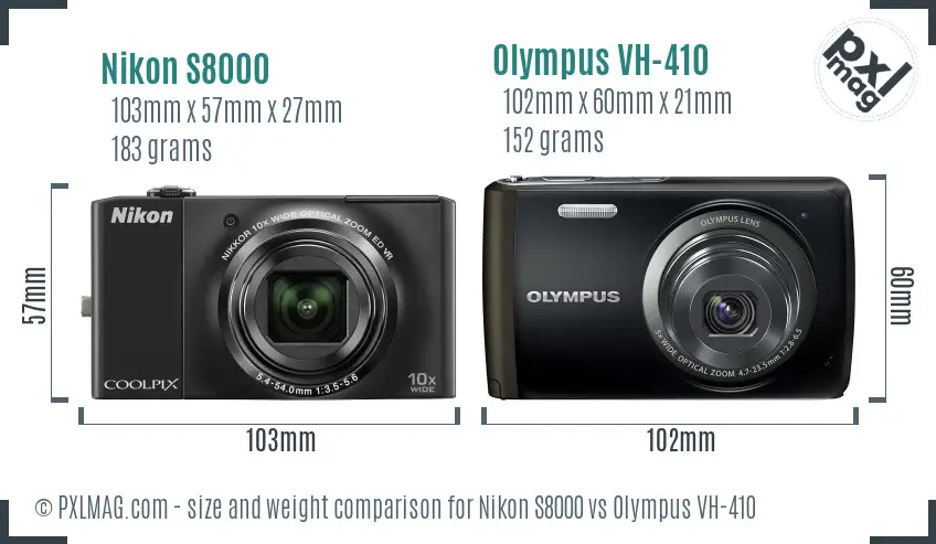 Nikon S8000 vs Olympus VH-410 size comparison