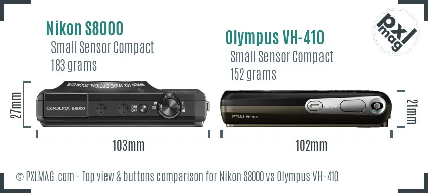 Nikon S8000 vs Olympus VH-410 top view buttons comparison