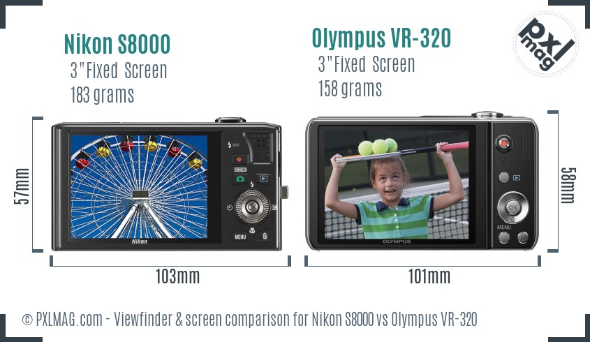 Nikon S8000 vs Olympus VR-320 Screen and Viewfinder comparison