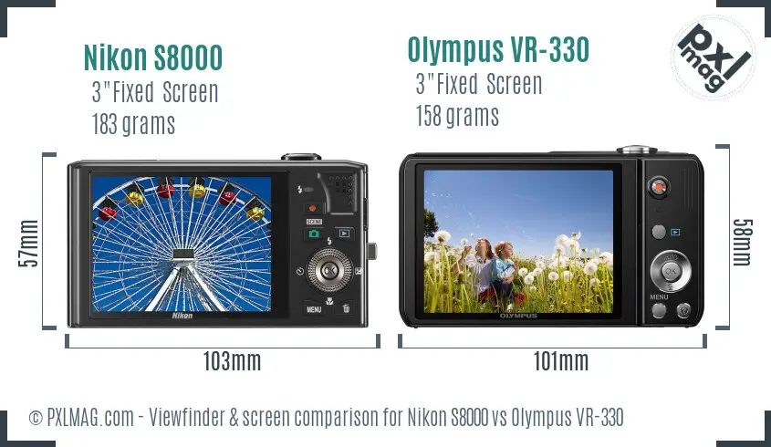 Nikon S8000 vs Olympus VR-330 Screen and Viewfinder comparison