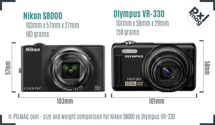 Nikon S8000 vs Olympus VR-330 size comparison