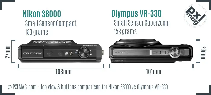Nikon S8000 vs Olympus VR-330 top view buttons comparison