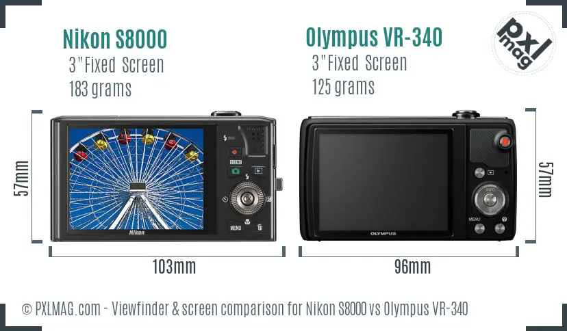 Nikon S8000 vs Olympus VR-340 Screen and Viewfinder comparison