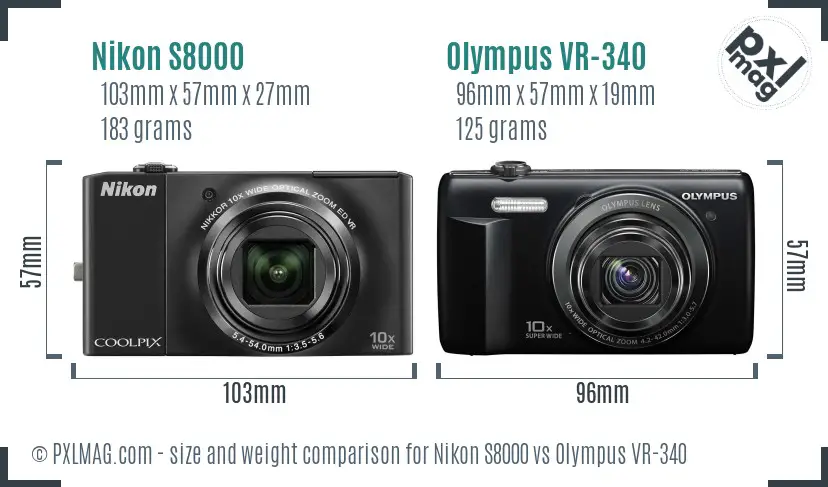 Nikon S8000 vs Olympus VR-340 size comparison