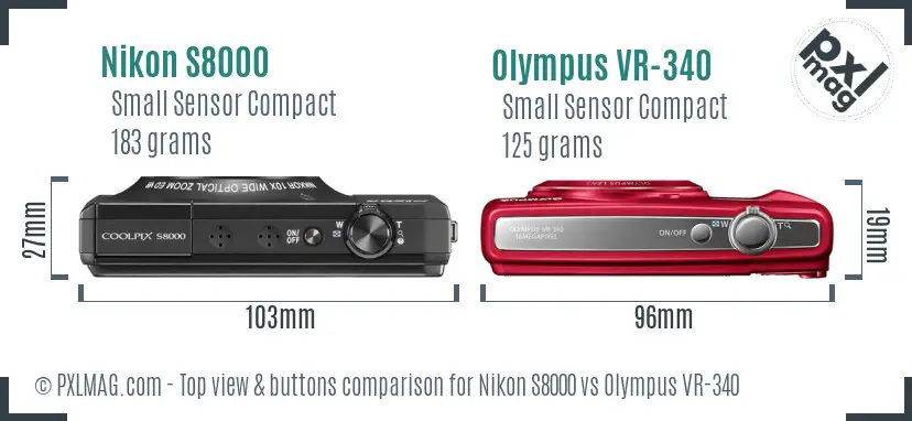 Nikon S8000 vs Olympus VR-340 top view buttons comparison