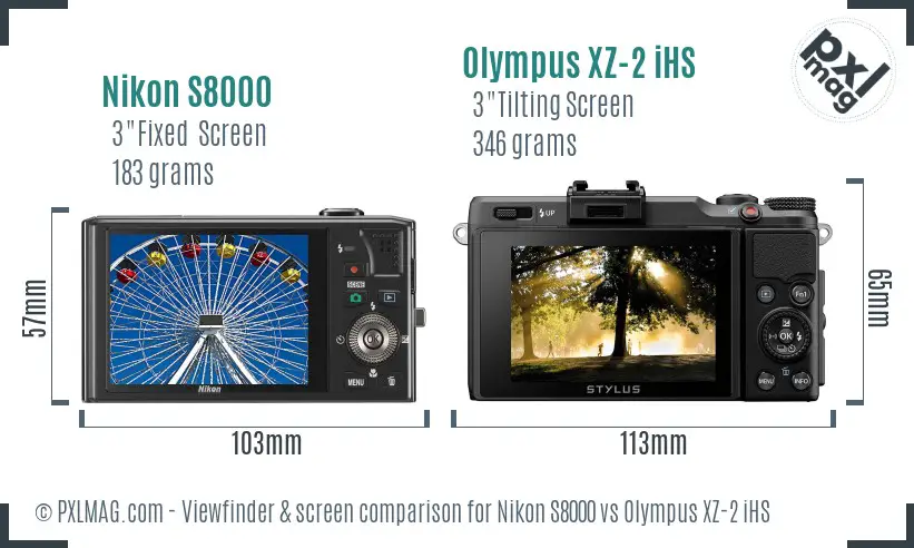 Nikon S8000 vs Olympus XZ-2 iHS Screen and Viewfinder comparison