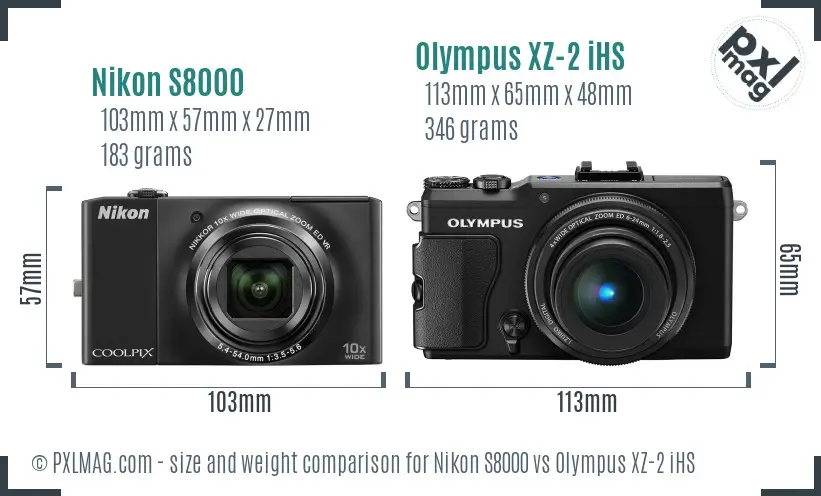 Nikon S8000 vs Olympus XZ-2 iHS size comparison
