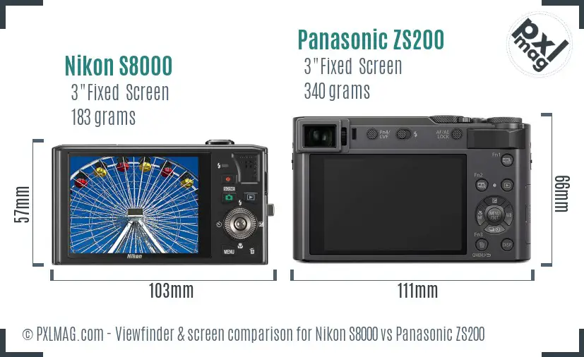 Nikon S8000 vs Panasonic ZS200 Screen and Viewfinder comparison