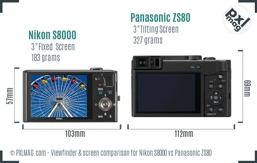 Nikon S8000 vs Panasonic ZS80 Screen and Viewfinder comparison