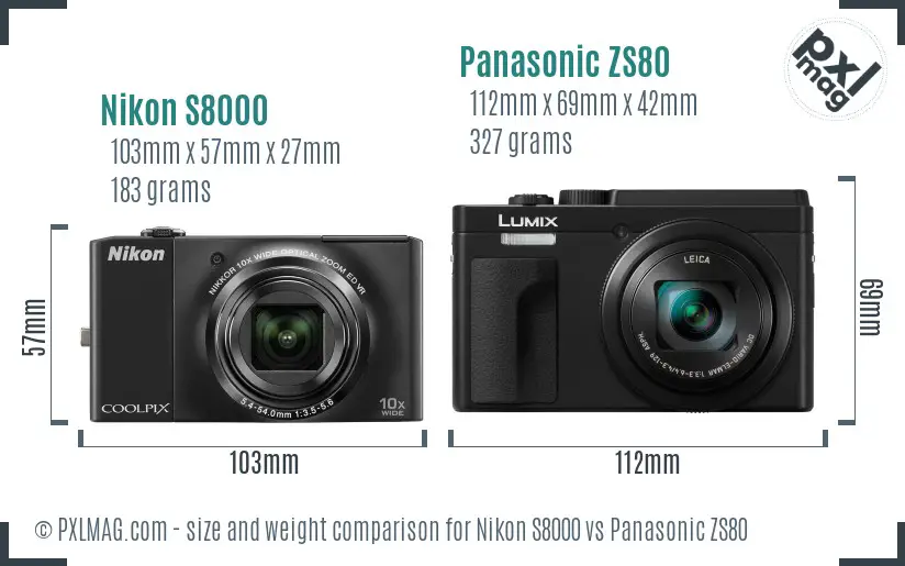 Nikon S8000 vs Panasonic ZS80 size comparison