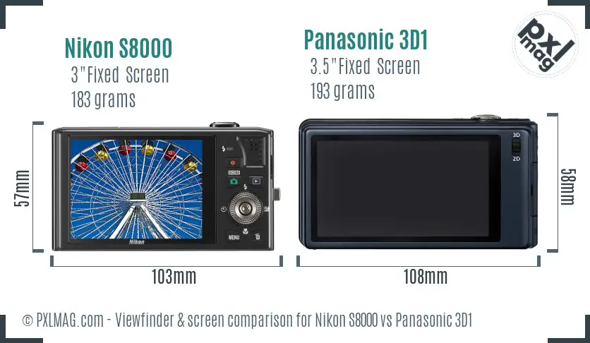 Nikon S8000 vs Panasonic 3D1 Screen and Viewfinder comparison