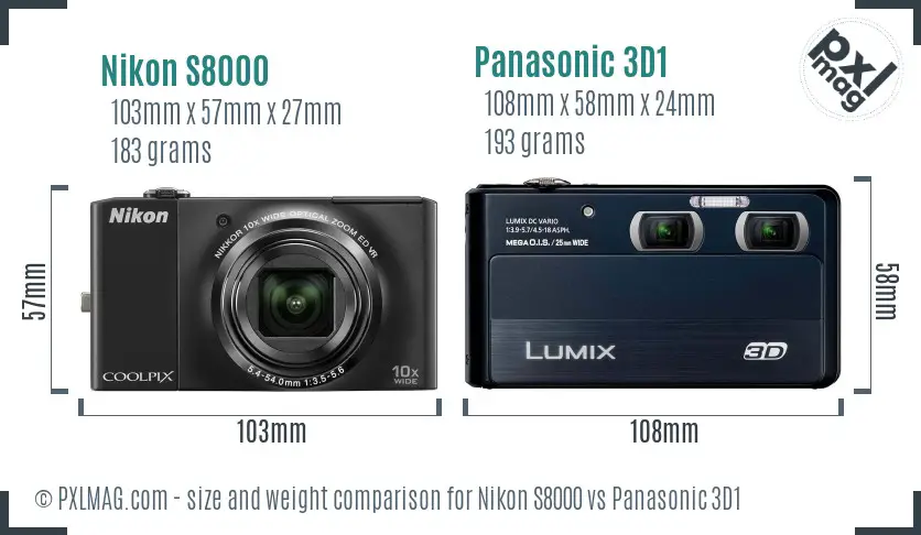 Nikon S8000 vs Panasonic 3D1 size comparison