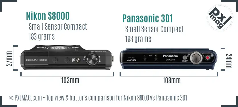 Nikon S8000 vs Panasonic 3D1 top view buttons comparison