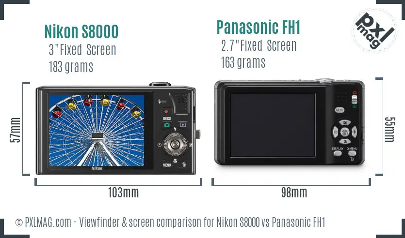 Nikon S8000 vs Panasonic FH1 Screen and Viewfinder comparison