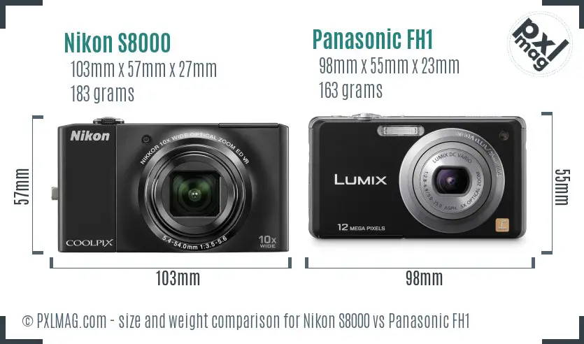 Nikon S8000 vs Panasonic FH1 size comparison