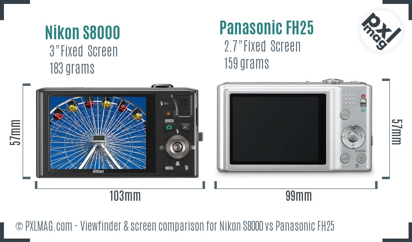 Nikon S8000 vs Panasonic FH25 Screen and Viewfinder comparison