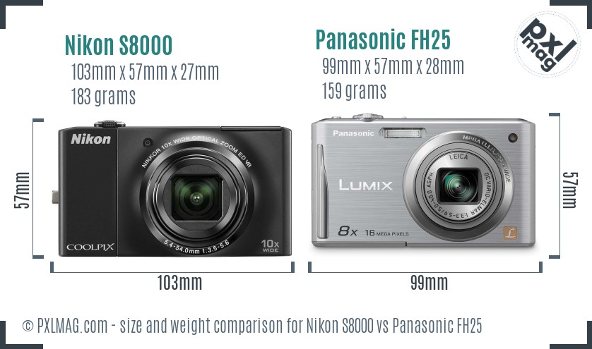 Nikon S8000 vs Panasonic FH25 size comparison Nikon S8000 vs Panasonic FH25 size comparison