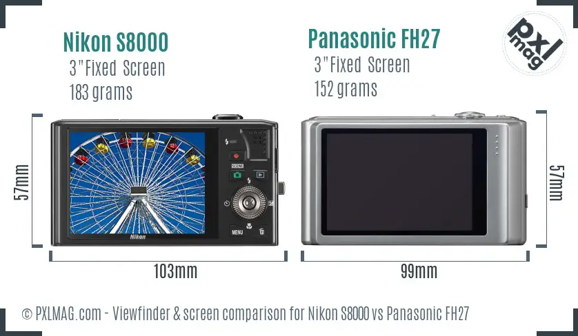 Nikon S8000 vs Panasonic FH27 Screen and Viewfinder comparison