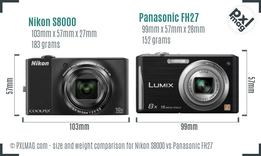 Nikon S8000 vs Panasonic FH27 size comparison