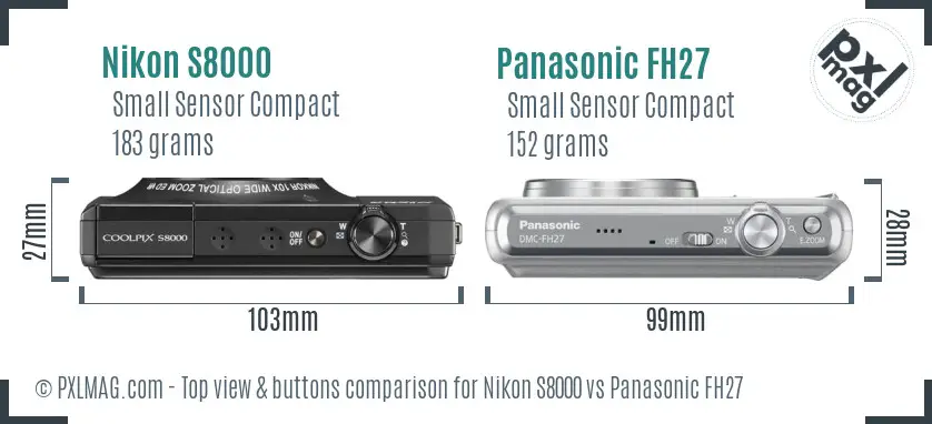 Nikon S8000 vs Panasonic FH27 top view buttons comparison