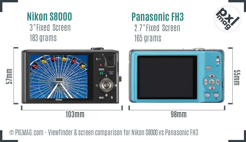 Nikon S8000 vs Panasonic FH3 Screen and Viewfinder comparison