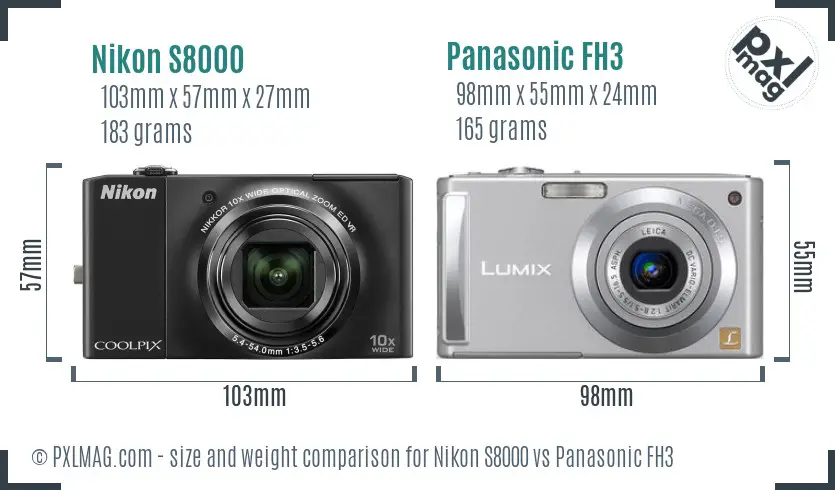 Nikon S8000 vs Panasonic FH3 size comparison