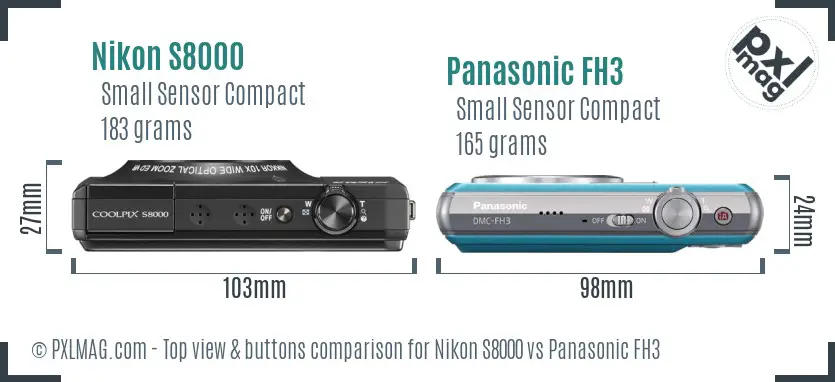 Nikon S8000 vs Panasonic FH3 top view buttons comparison