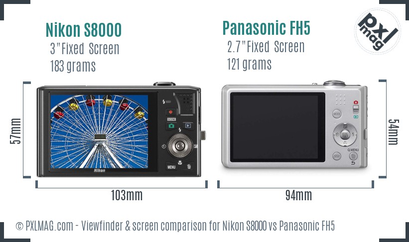 Nikon S8000 vs Panasonic FH5 Screen and Viewfinder comparison