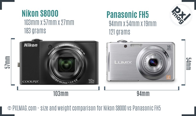 Nikon S8000 vs Panasonic FH5 size comparison