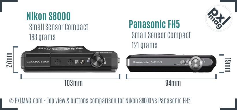 Nikon S8000 vs Panasonic FH5 top view buttons comparison