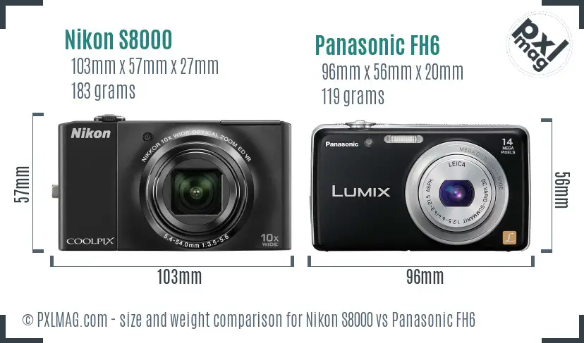 Nikon S8000 vs Panasonic FH6 size comparison