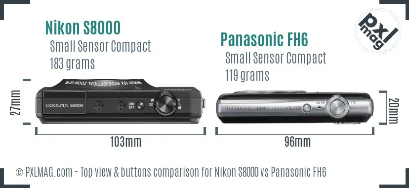 Nikon S8000 vs Panasonic FH6 top view buttons comparison