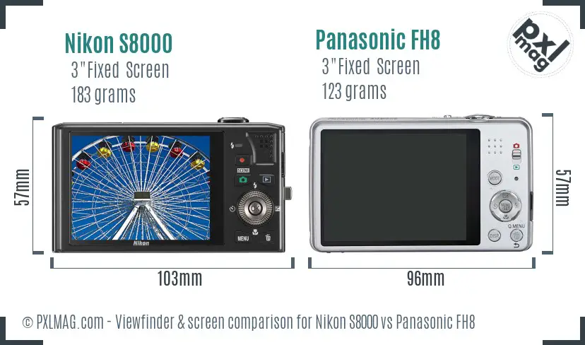 Nikon S8000 vs Panasonic FH8 Screen and Viewfinder comparison