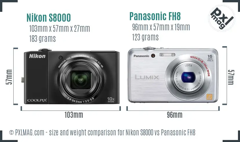 Nikon S8000 vs Panasonic FH8 size comparison