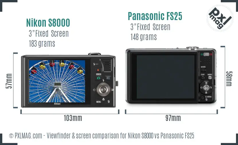 Nikon S8000 vs Panasonic FS25 Screen and Viewfinder comparison